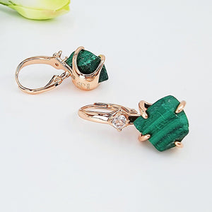 Raw Malachite Necklace Drop Earrings Set - Uniquelan Jewelry
