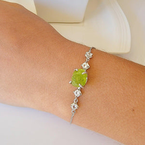 Raw Peridot and Quartz Bracelet - Uniquelan Jewelry