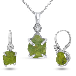 Raw Peridot Crystal Jewelry Set - Uniquelan Jewelry