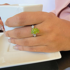 Raw Peridot Crystal Ring Set - Uniquelan Jewelry