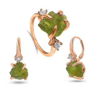 Raw Peridot Crystal Ring Set - Uniquelan Jewelry