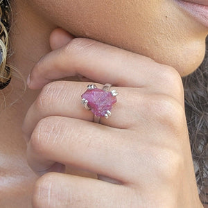 Raw Pink Sapphire Adjustable Ring - Uniquelan Jewelry