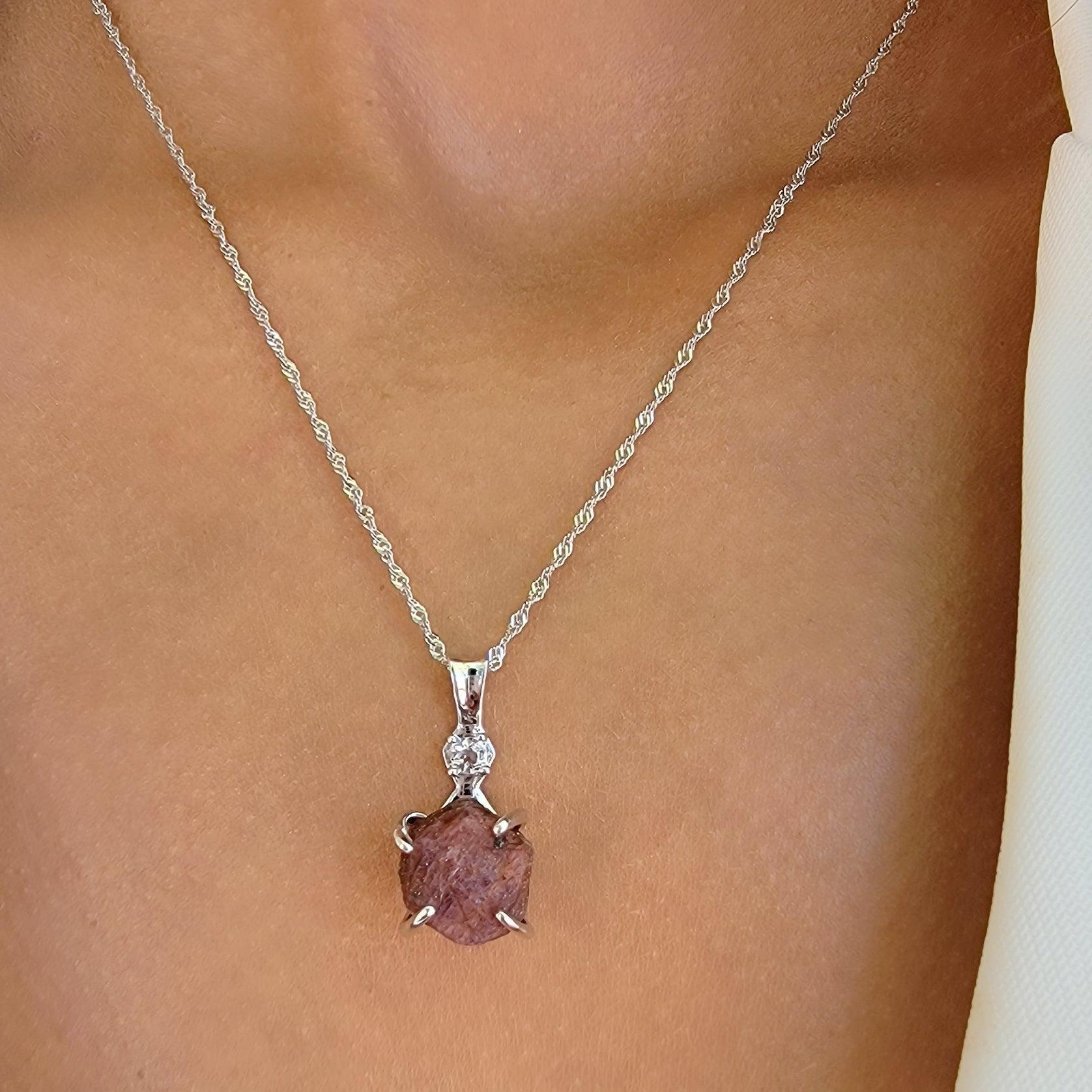 Raw Pink Sapphire Necklace - Uniquelan Jewelry