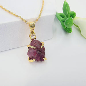 Raw Pink Sapphire Necklace - Uniquelan Jewelry