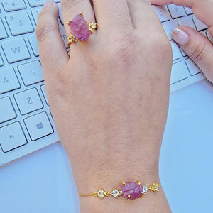 Raw Pink Tourmaline Bracelet - Uniquelan Jewelry