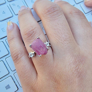 Raw Pink Tourmaline Ring Bracelet Set - Uniquelan Jewelry