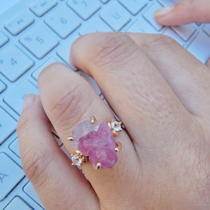 Raw Pink Tourmaline Ring Bracelet Set - Uniquelan Jewelry