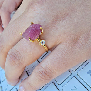 Raw Pink Tourmaline Ring Bracelet Set - Uniquelan Jewelry