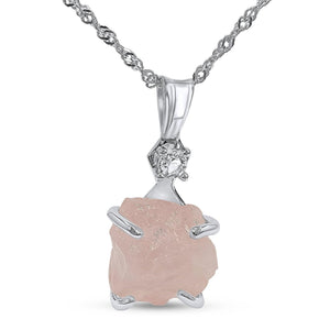 Raw Rose Quartz Crystal Necklace - Uniquelan Jewelry