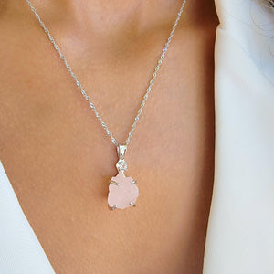 Raw Rose Quartz Crystal Necklace - Uniquelan Jewelry
