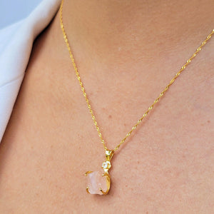 Raw Rose Quartz Crystal Necklace - Uniquelan Jewelry