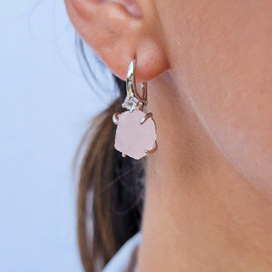 Raw Rose Quartz Drop Earrings - Uniquelan Jewelry