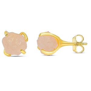 Raw Rose Quartz Stud Earrings - Uniquelan Jewelry