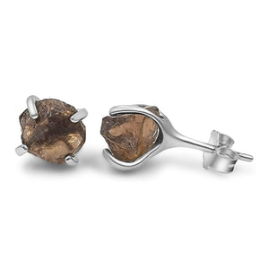 Raw Smoky Quartz Stud Earrings - Uniquelan Jewelry