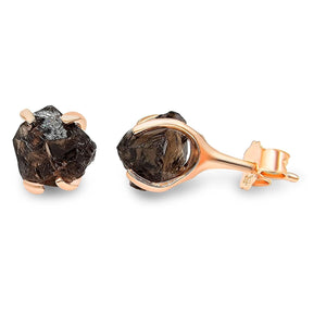 Raw Smoky Quartz Stud Earrings - Uniquelan Jewelry