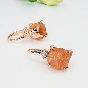 Raw Sunstone Drop Earrings - Uniquelan Jewelry