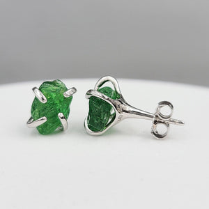 Raw Tsavorite Garnet Stud Earrings - Uniquelan Jewelry