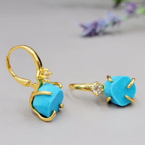 Raw Turquoise Drop Earrings - Uniquelan Jewelry