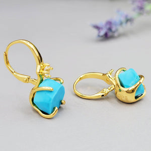 Raw Turquoise Drop Earrings - Uniquelan Jewelry
