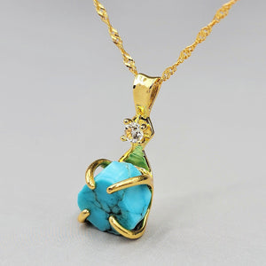Raw Turquoise Pendant Necklace - Uniquelan Jewelry