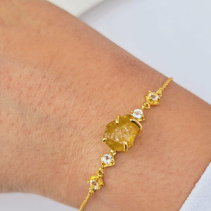 Raw Yellow Sapphire Bracelet and Ring Set - Uniquelan Jewelry