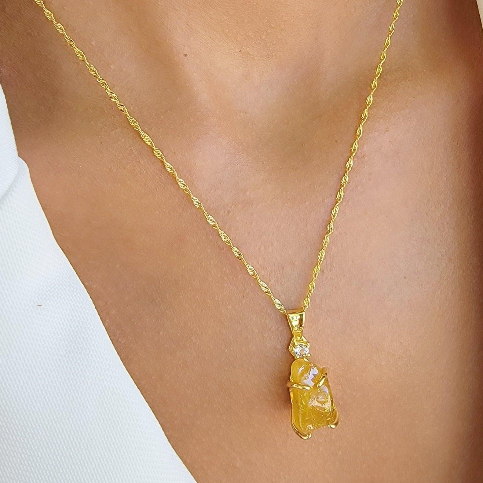 Raw Yellow Sapphire Necklace Sterling Silver - Uniquelan Jewelry