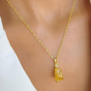 Raw Yellow Sapphire Necklace Yellow Gold - Uniquelan Jewelry