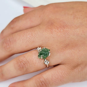 Raw Zambia Emerald Ring and Bracelet Set - Uniquelan Jewelry