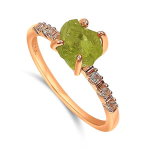 Real Raw Peridot Tiny Ring - Uniquelan Jewelry