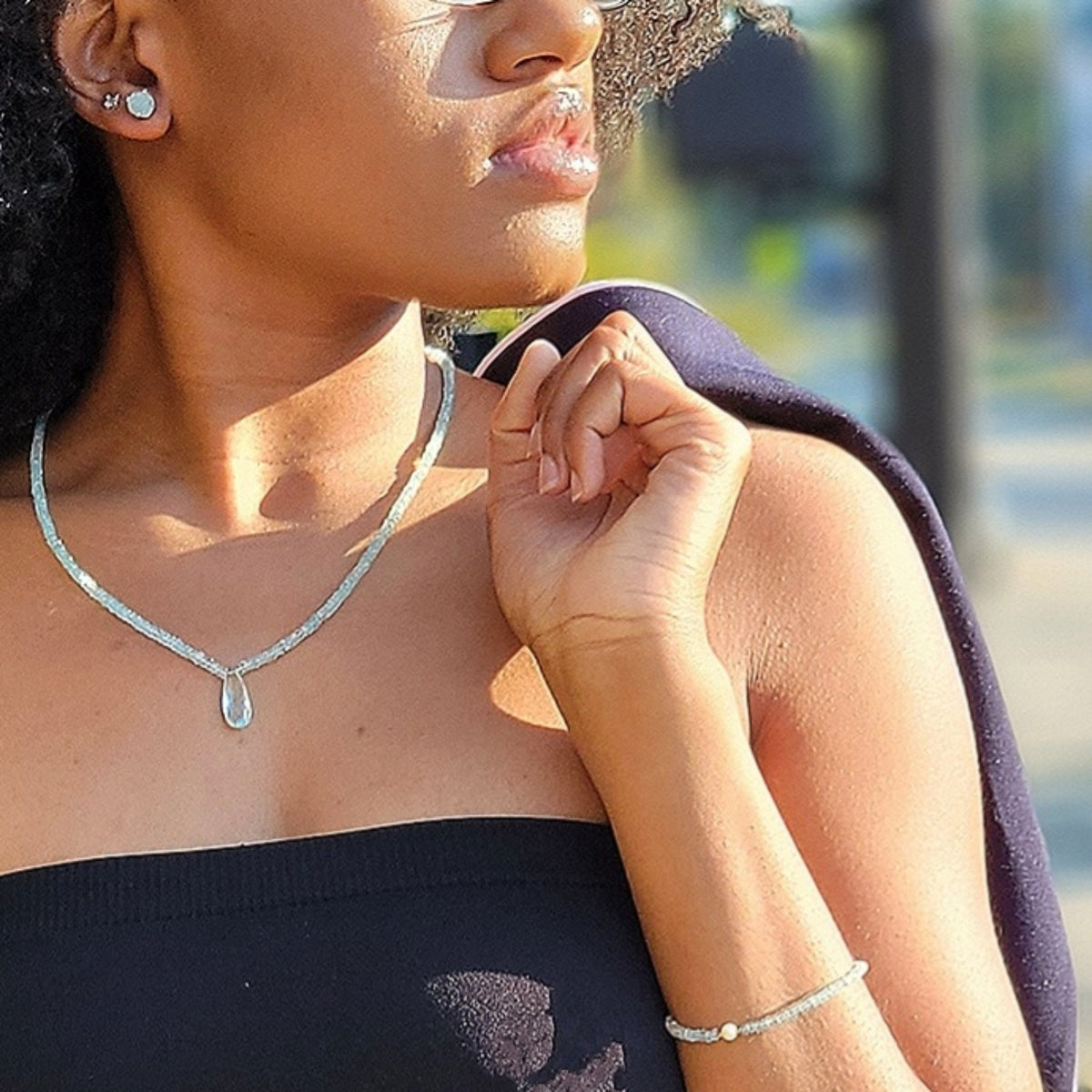 Real Aquamarine and Pearl Bracelet