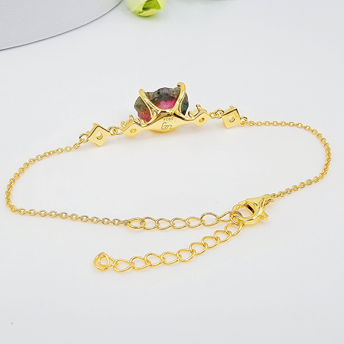 Raw Watermelon Tourmaline Bracelet Ring Set