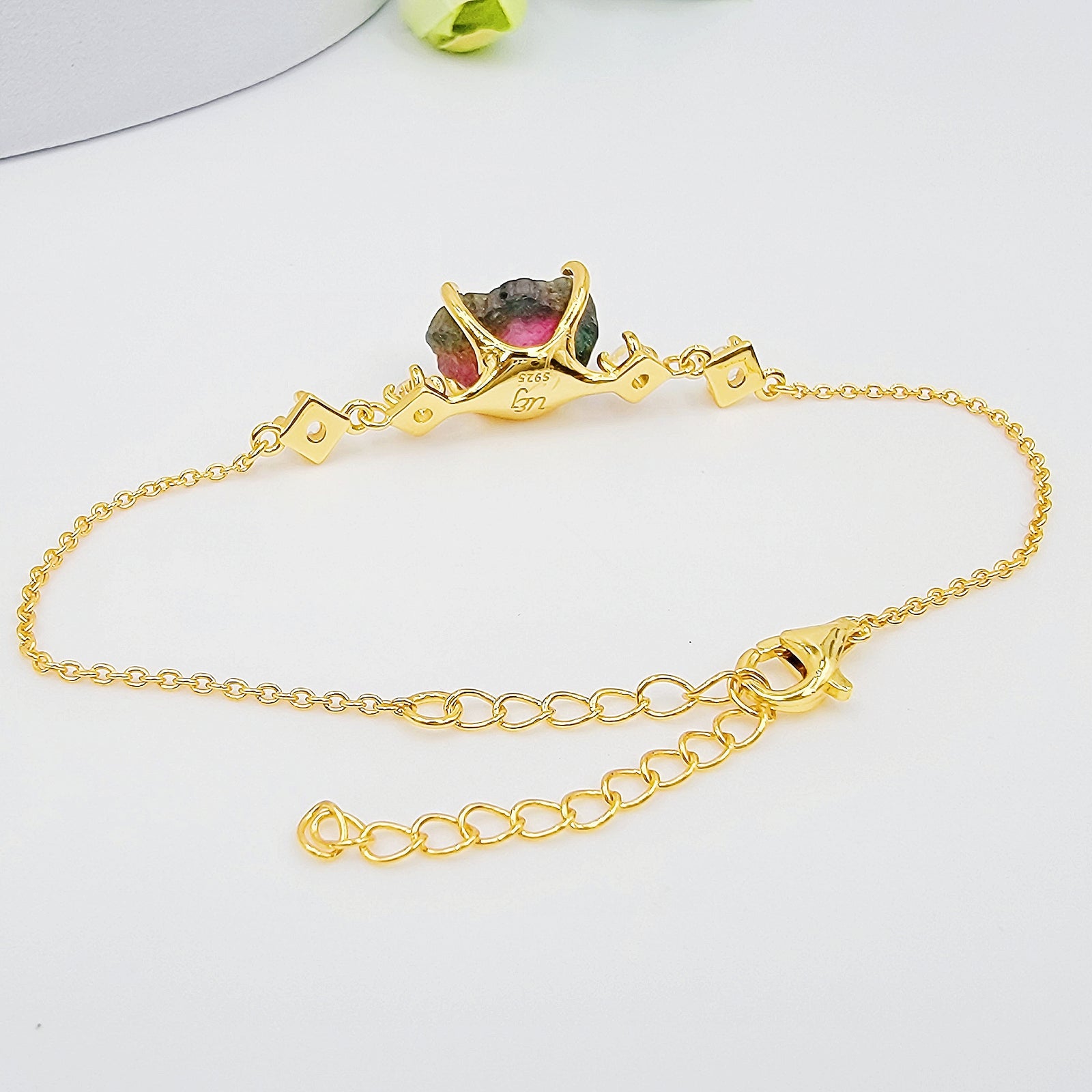 Raw Watermelon Tourmaline Bracelet Ring Set