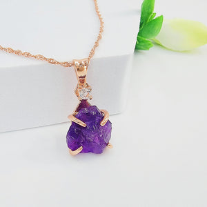 Raw Amethyst Necklace and Drop Earrings Set