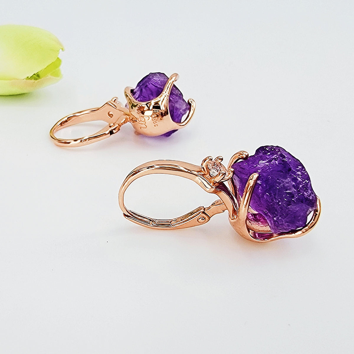 Raw Amethyst Necklace and Drop Earrings Set