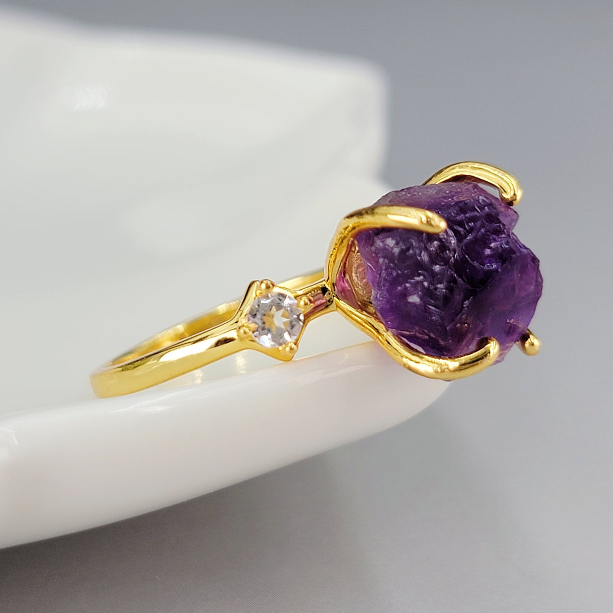 Raw Amethyst Bracelet Ring Set