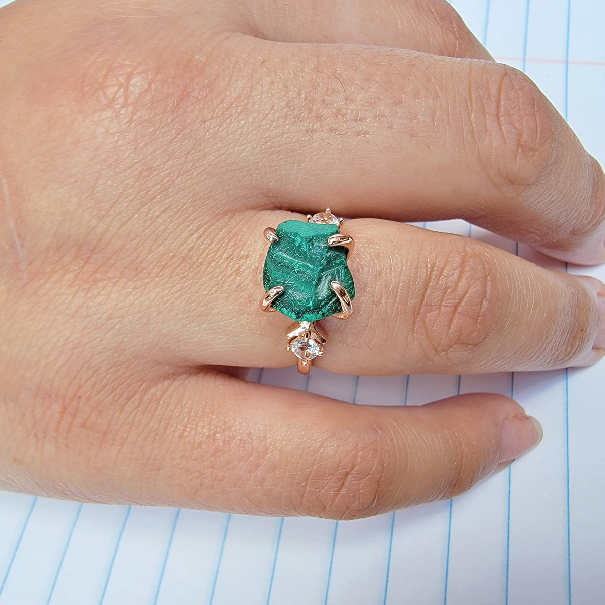 Raw Malachite Bracelet Ring Set