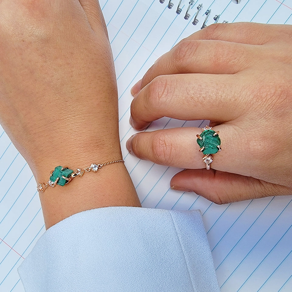 Raw Malachite Bracelet Ring Set