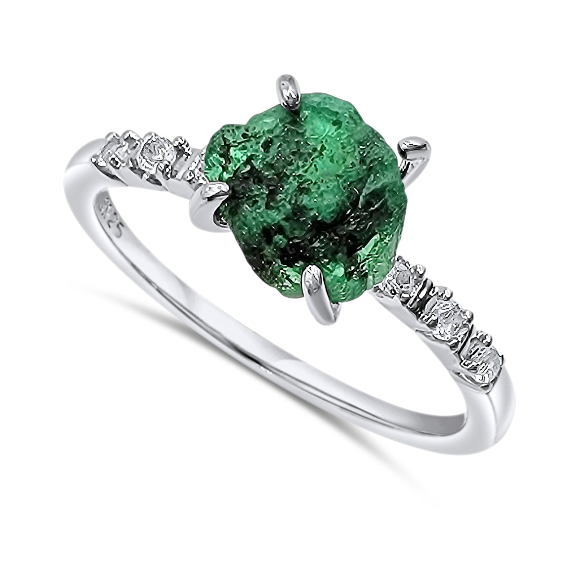 Raw Zambia emerald Birthstone Ring