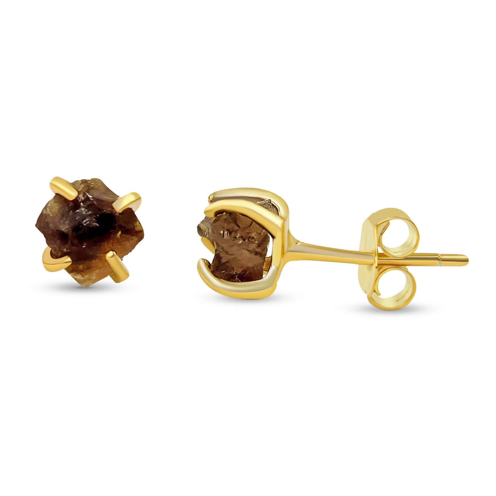 thumbnail image 2 of Natural Smoky Quartz Stud Earrings, 925 Sterling Silver, Round Smokey Topaz Gemstone 2 of 4