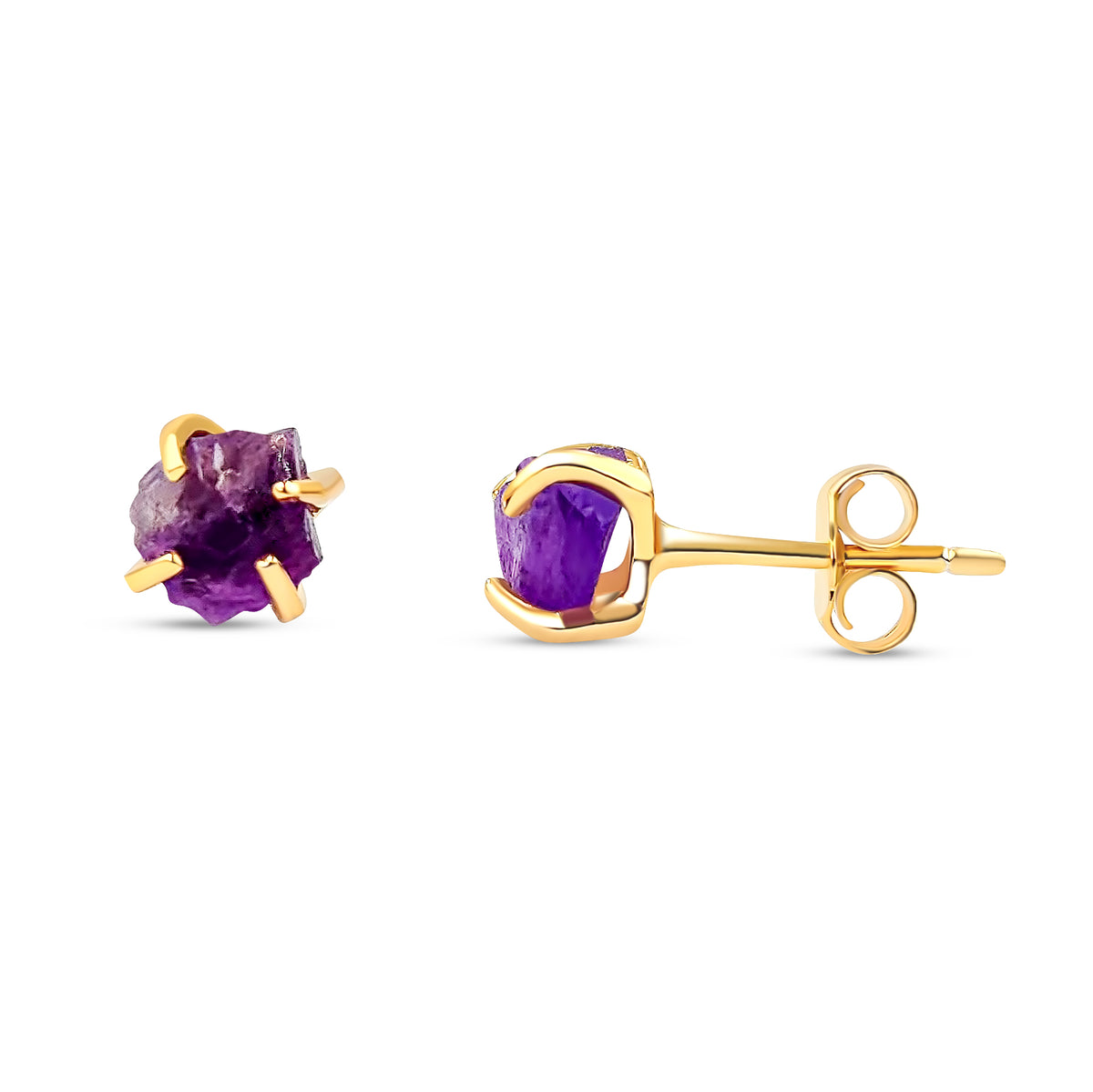 Tiny Raw Amethyst Stud Earrings