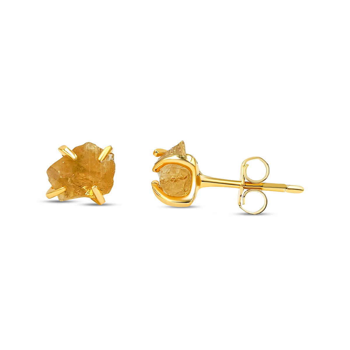 Tiny Raw Crystal Earrings - Citrine