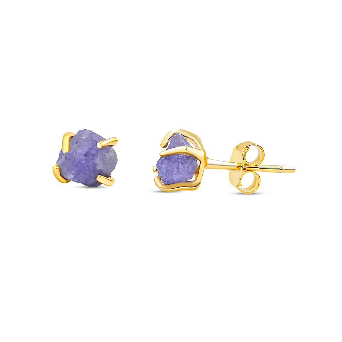 Tiny Raw Tanzanite Stud Earrings