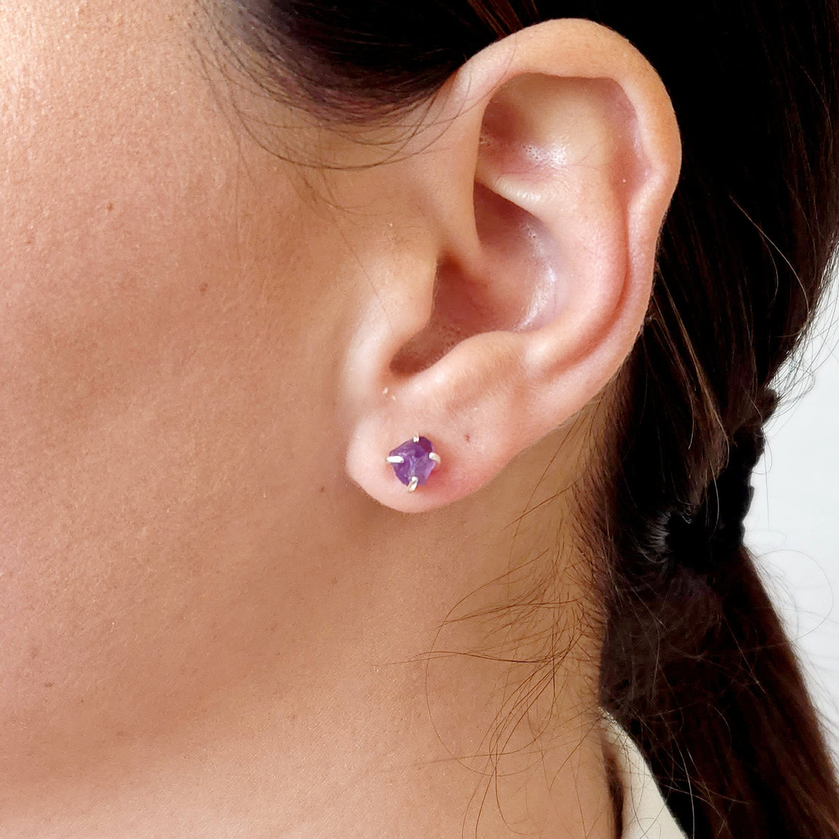 Tiny Raw Amethyst Stud Earrings