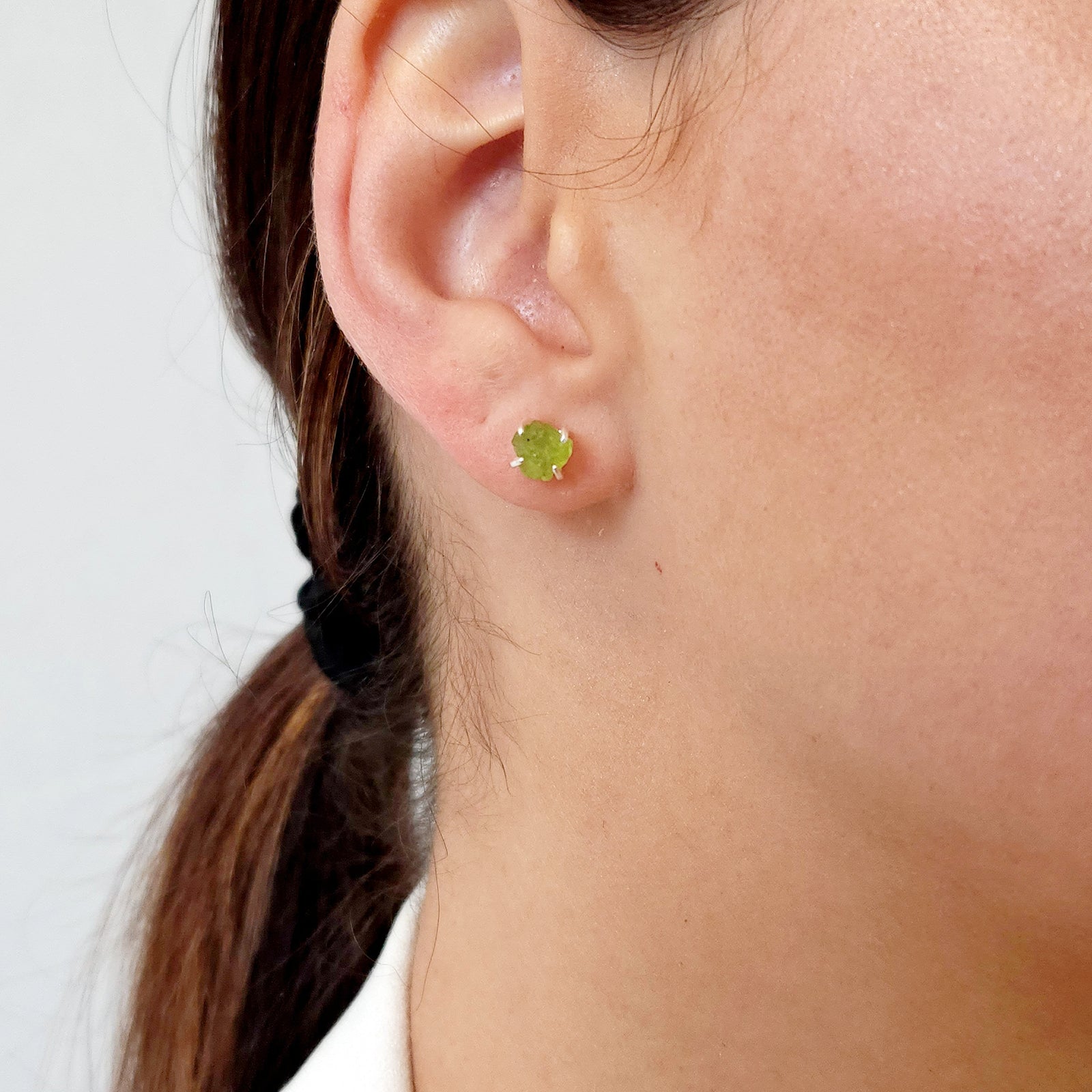 Tiny Raw Peridot Stud Earrings