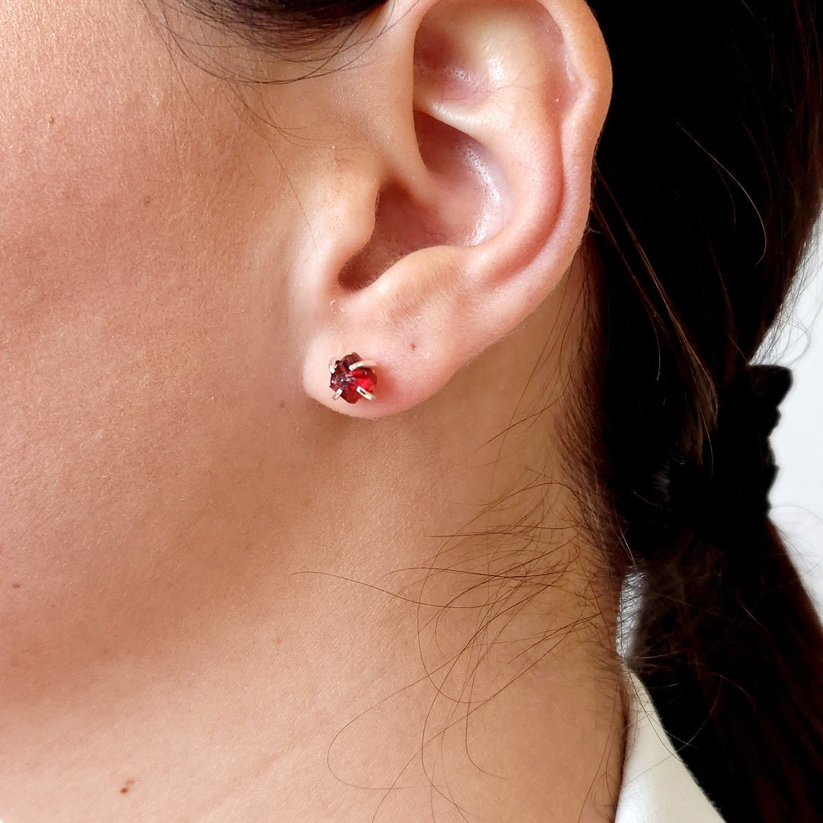 Tiny Raw Garnet Stud Earrings