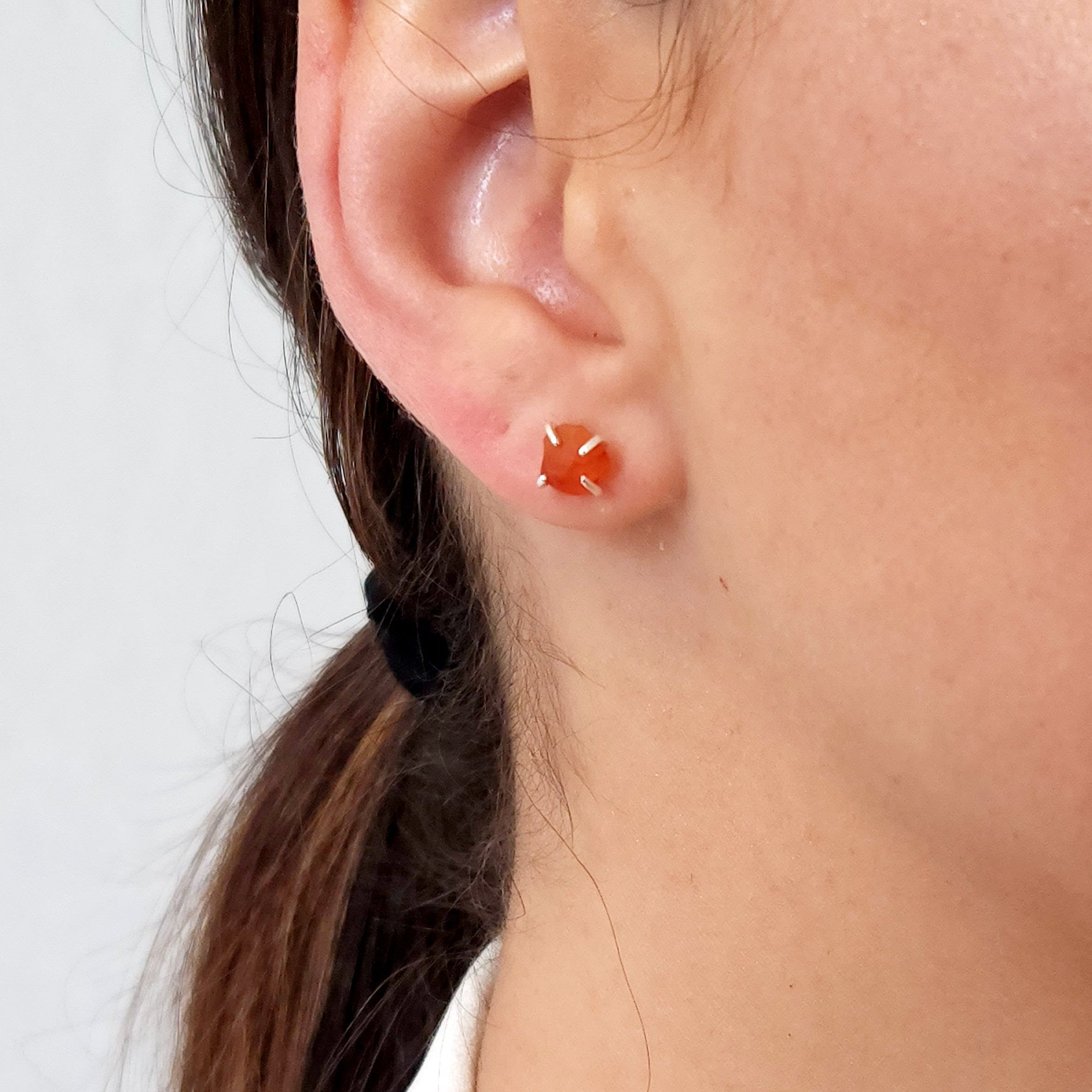 Tiny Raw Carnelian Stud Earrings