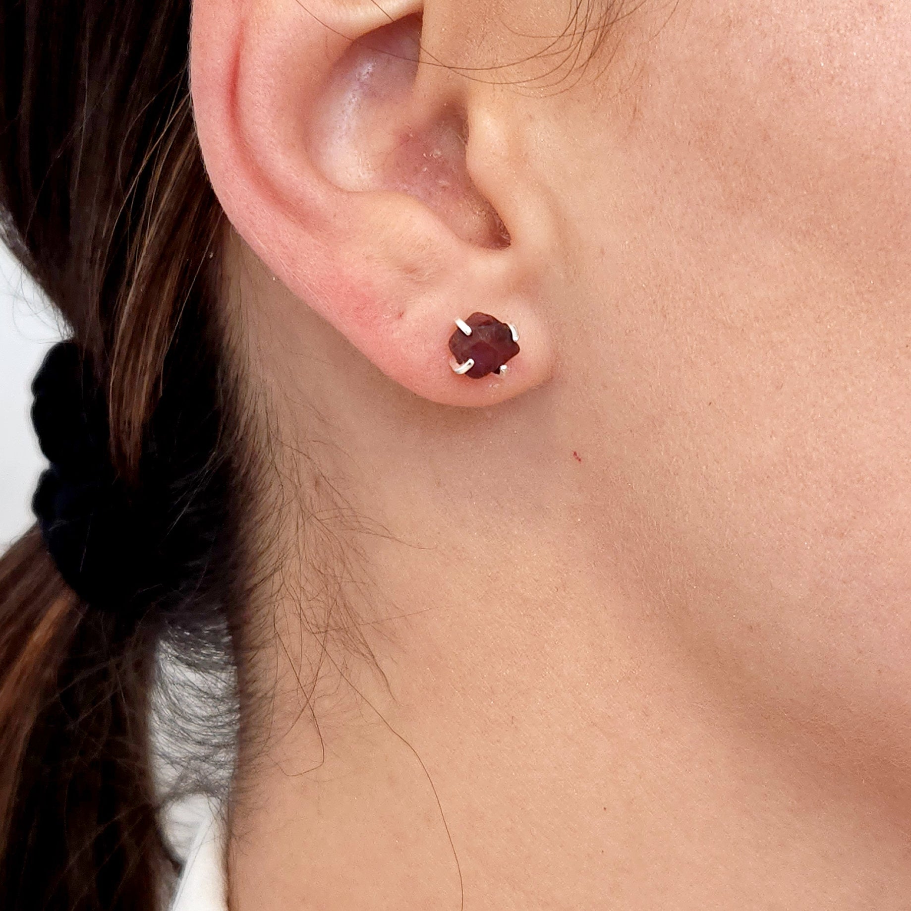 Tiny Raw Ruby Stud Earrings