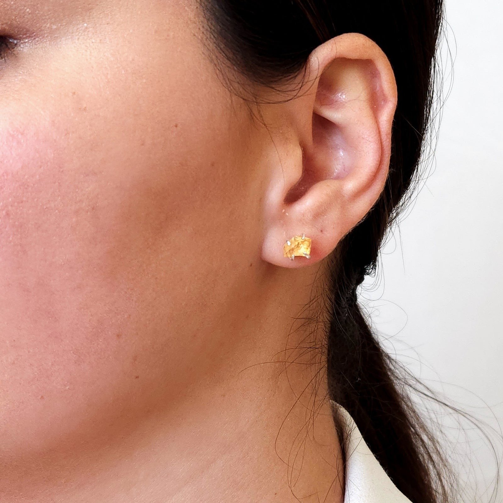 Tiny Raw Crystal Earrings - Citrine
