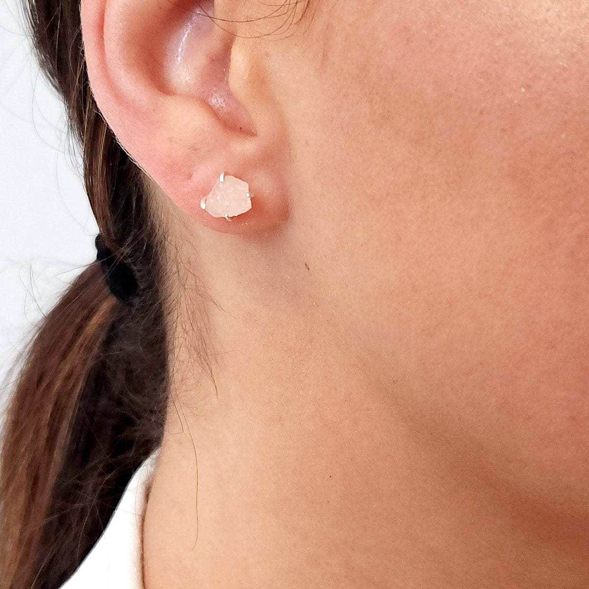 Tiny Raw Rose Quartz Earrings