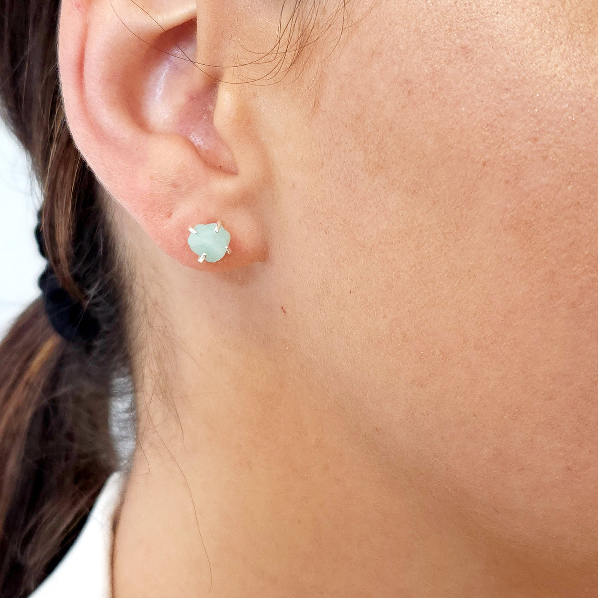 Tiny Raw Amazonite Stud Earrings